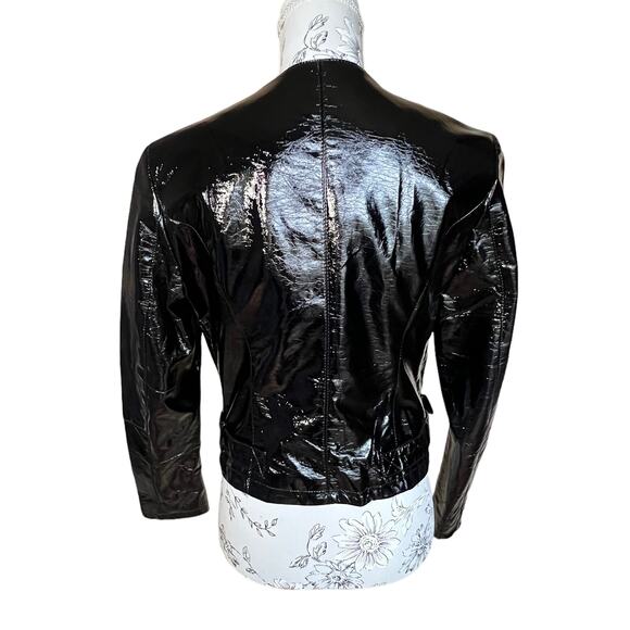 NWOT LA Coalition Black Vegan Patent Leather Motorcycle Jacket LARGE - Picture 11 of 11
